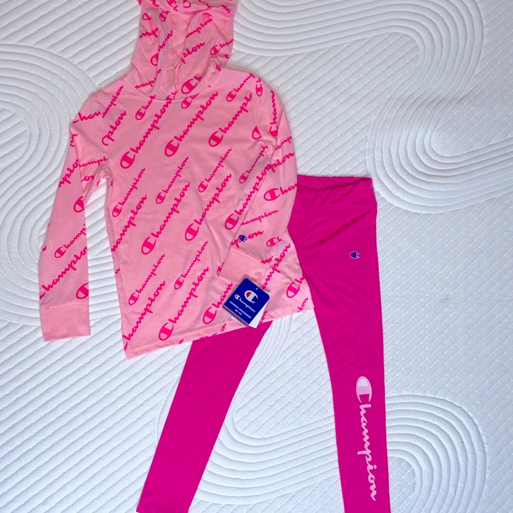 Girls Pink Champion logo printed 2 piece set